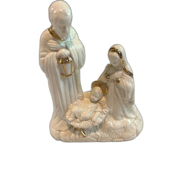 Lenox? Ceramic Cream & Gold Backlit Joseph, Mary & Baby Jesus Nativity Scene - Picture 7 of 7